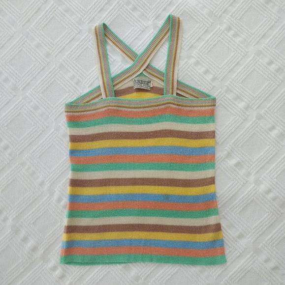 Vintage Tops - Vintage Striped Sweater Criss-Cross Tank Top